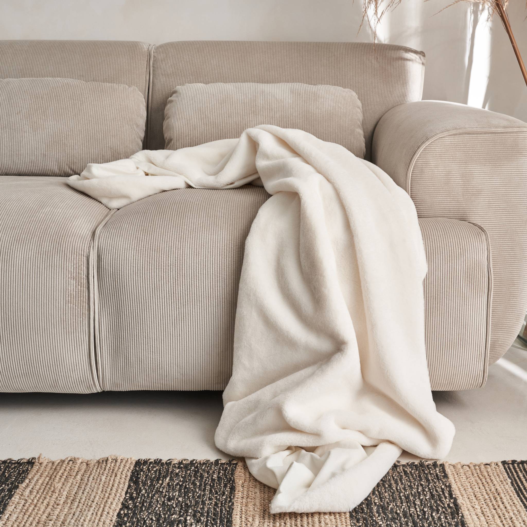 Plaid fausse fourrure blanche poil long doublure polaire 130 x 160cm - laponie