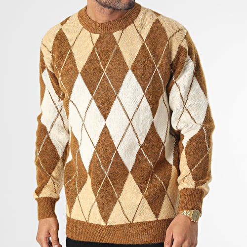 Pull à Carreaux Beige Camel