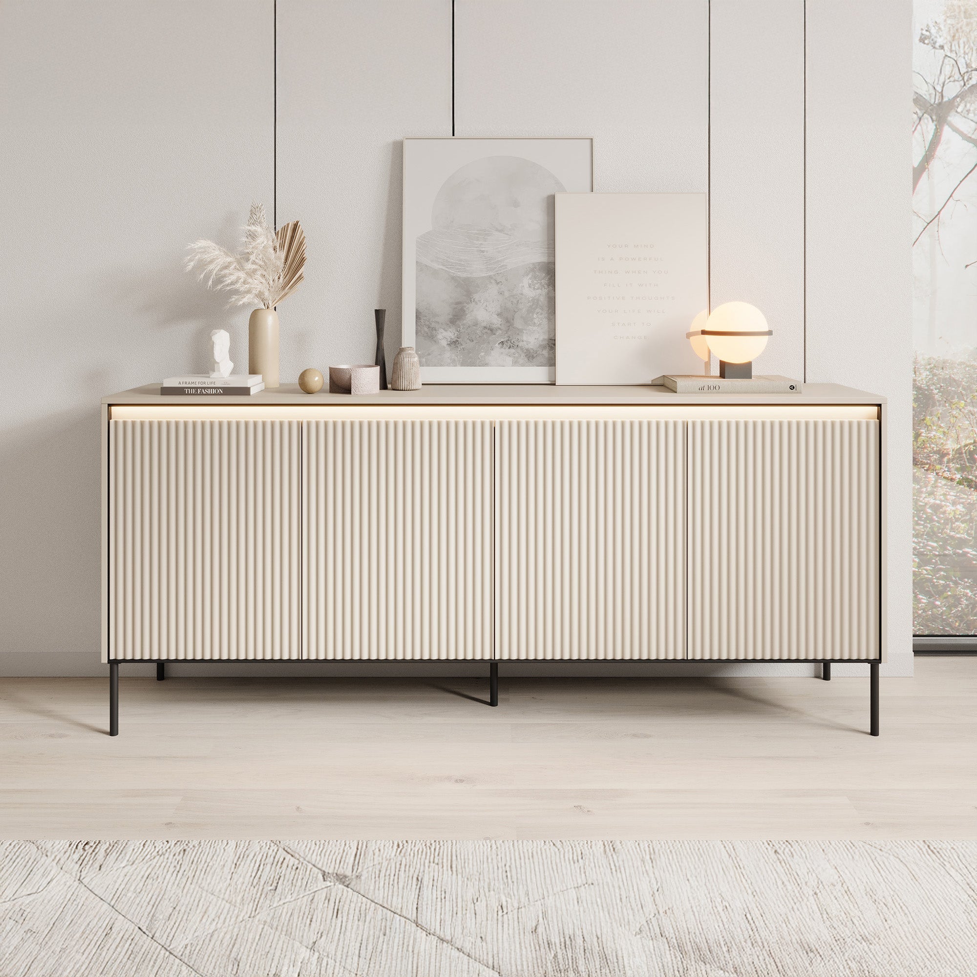 Meubella - Dressoir Timoteo - Beige - 193 cm
