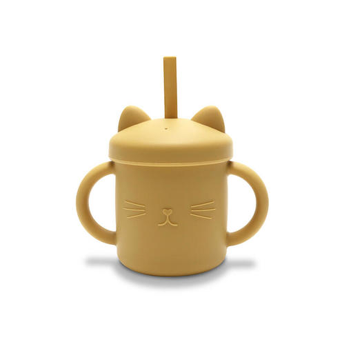 Tasse en silicone avec poignet et paille JAUNE - LORELLI