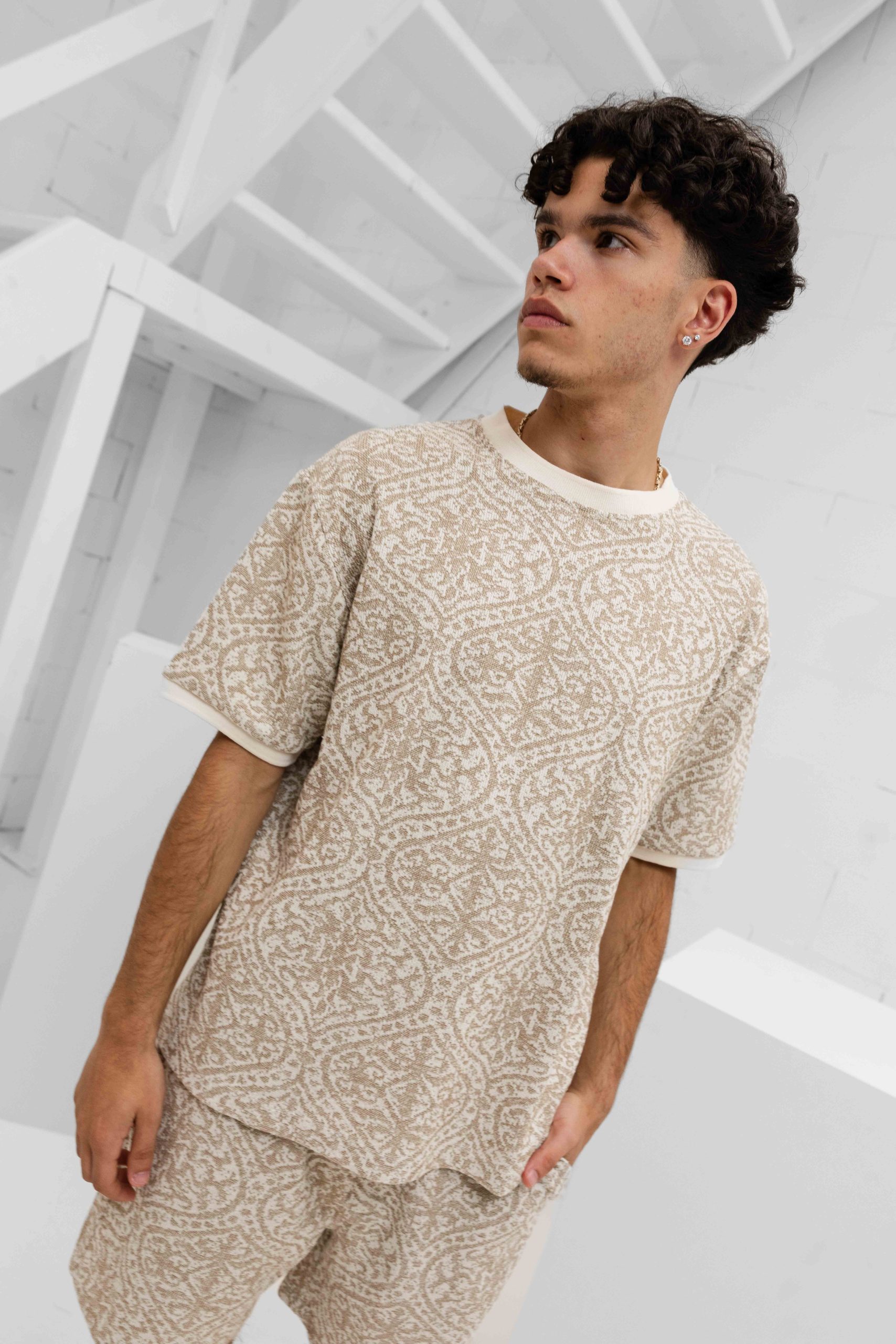 Pure Path Jacquard Set Heren Bruin/Wit