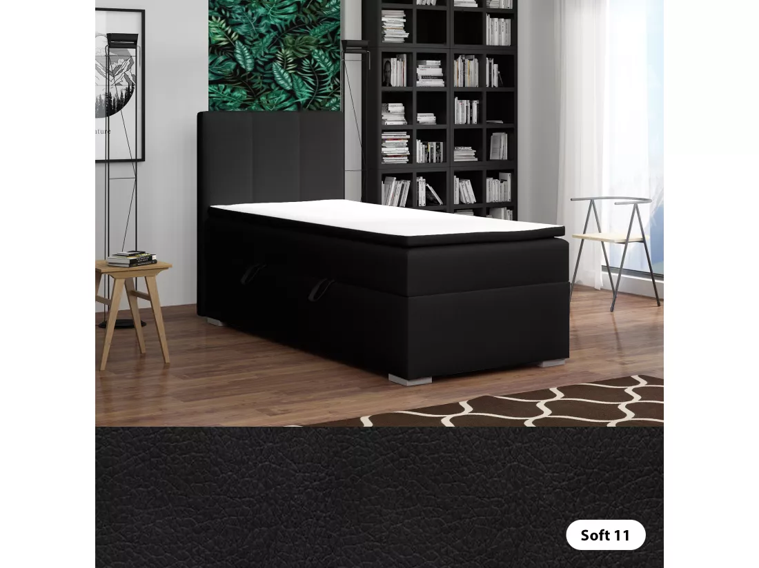 LIT SIMPLE avec tiroir de rangement et surmatelas, côté gauche Monaco Mini 100x200 cm, Soft 11 (Noir)