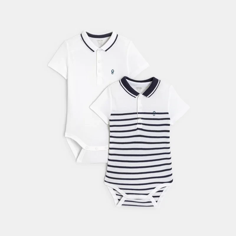 Body maille piquée col polo (lot de 2) bleu naissance Bleu