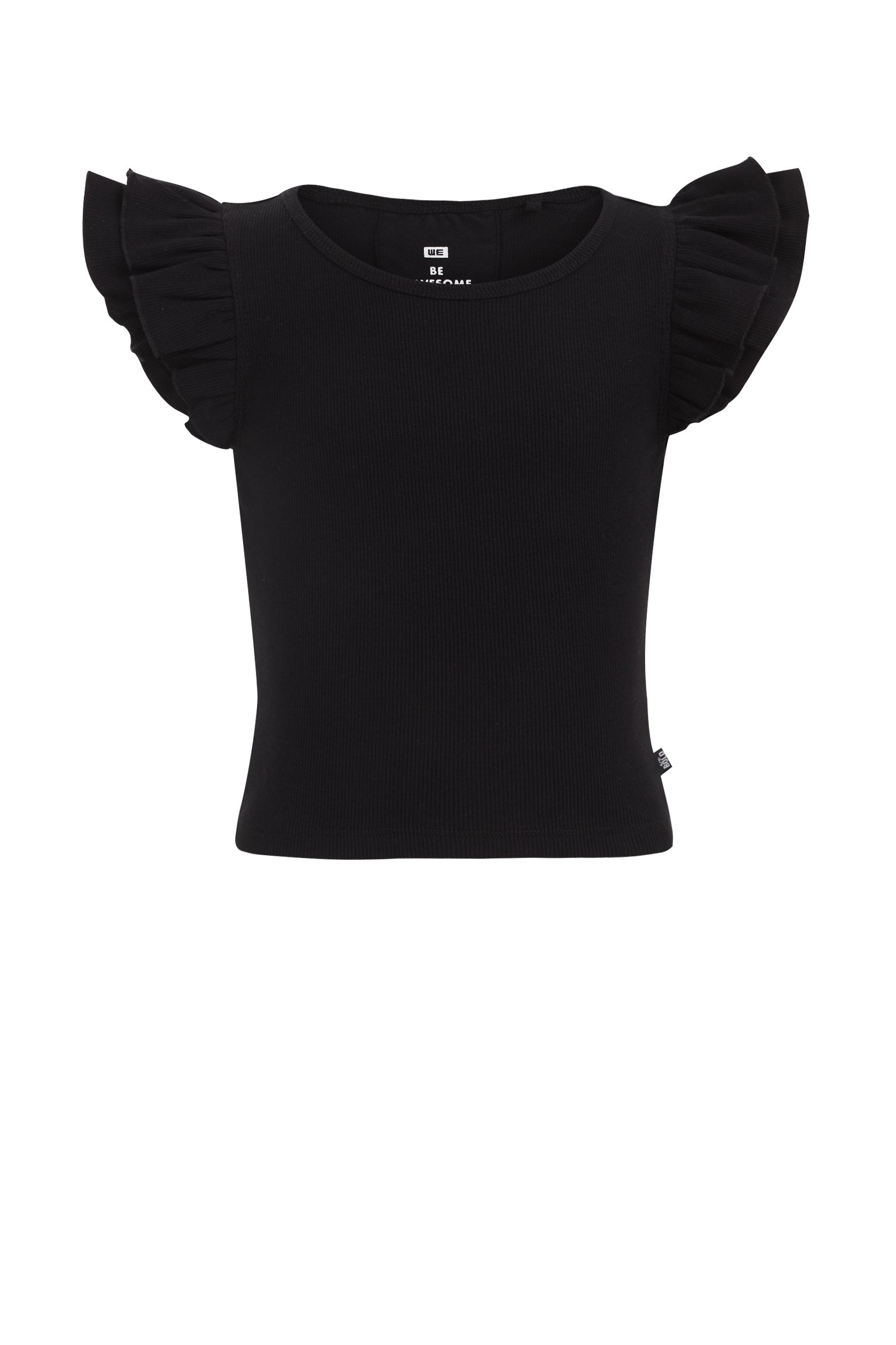 Meisjes cropped T-shirt met ruches WE Fashion Zwart