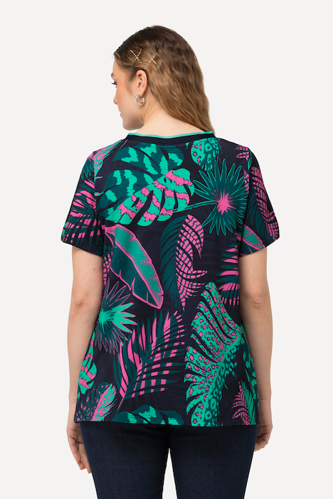 T-Shirt, Palmen, A-Linie, V-Ausschnitt, Halbarm