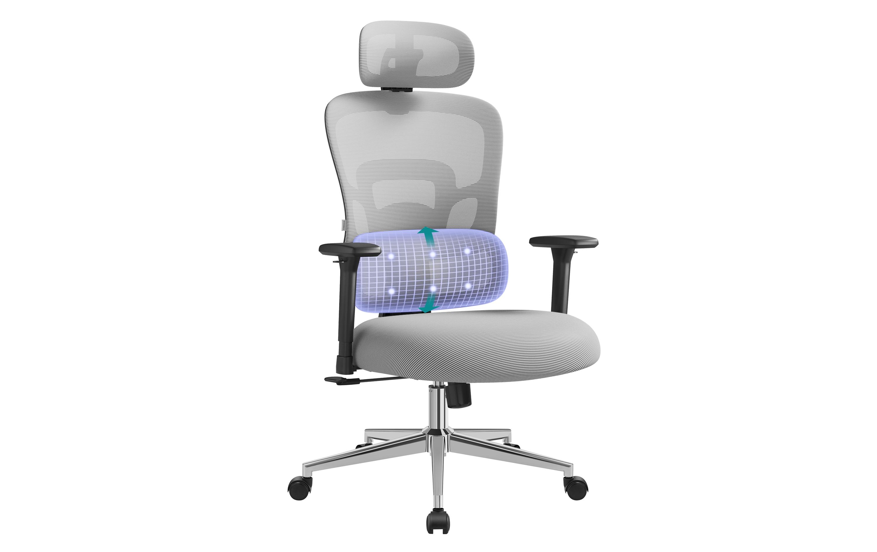 Bürostuhl mit Kopfstütze und Armlehnen, Grau<br>Bequemer und robuster Schreibtischstuhl