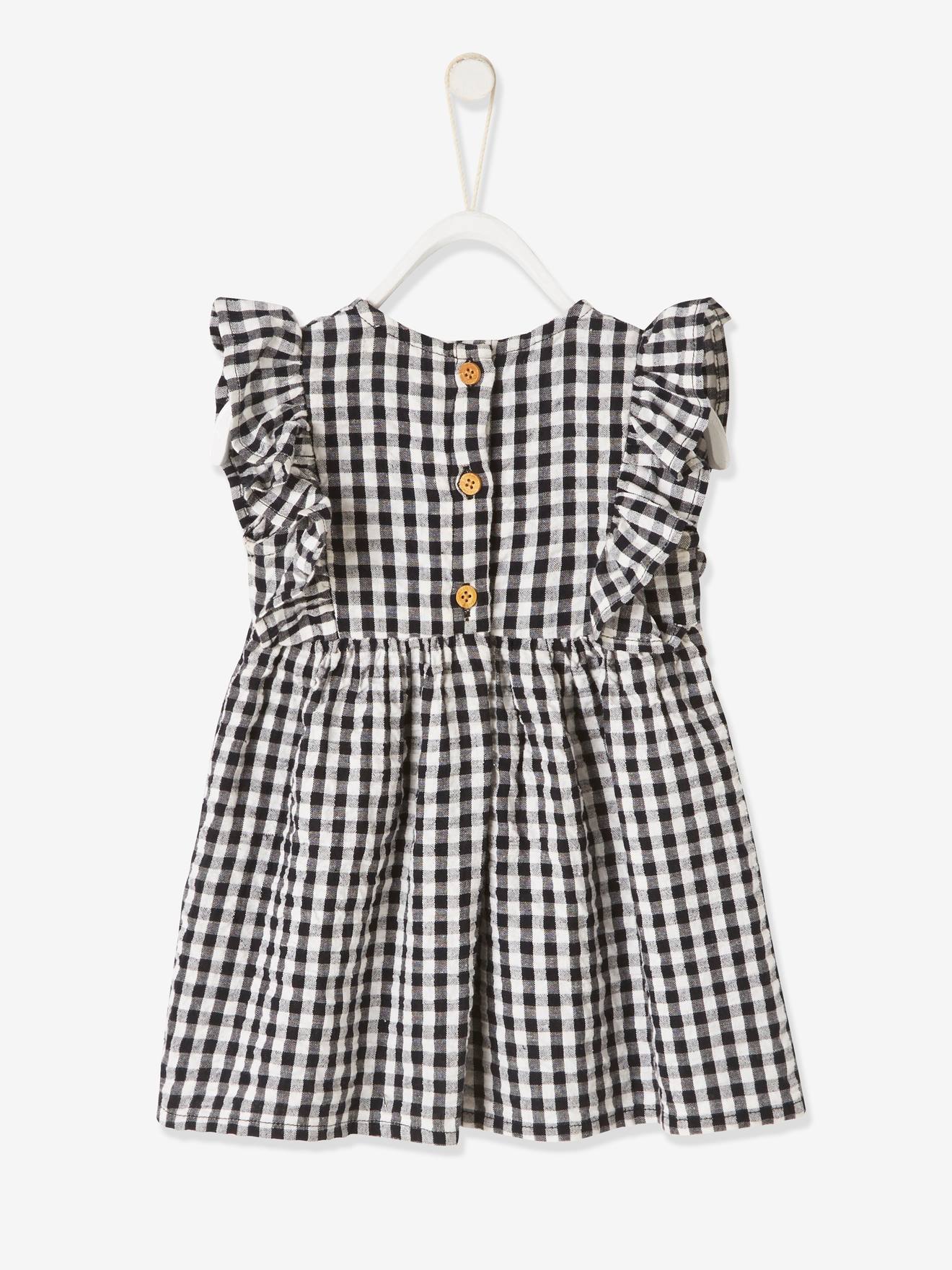 Vestido xadrez vichy sem mangas para bebê, verde acinzentado