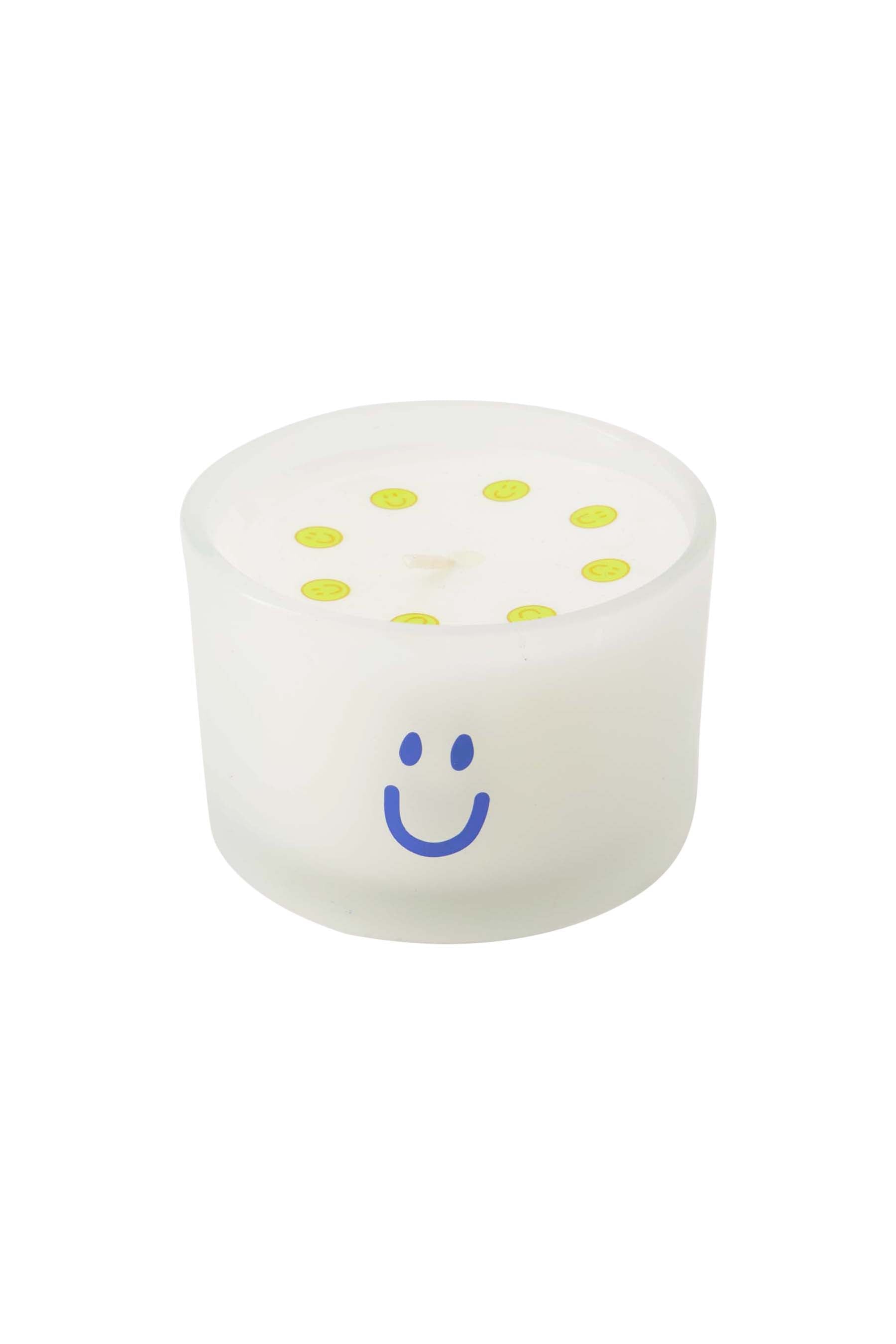 geurkaarsje glas smiley wit/blauw