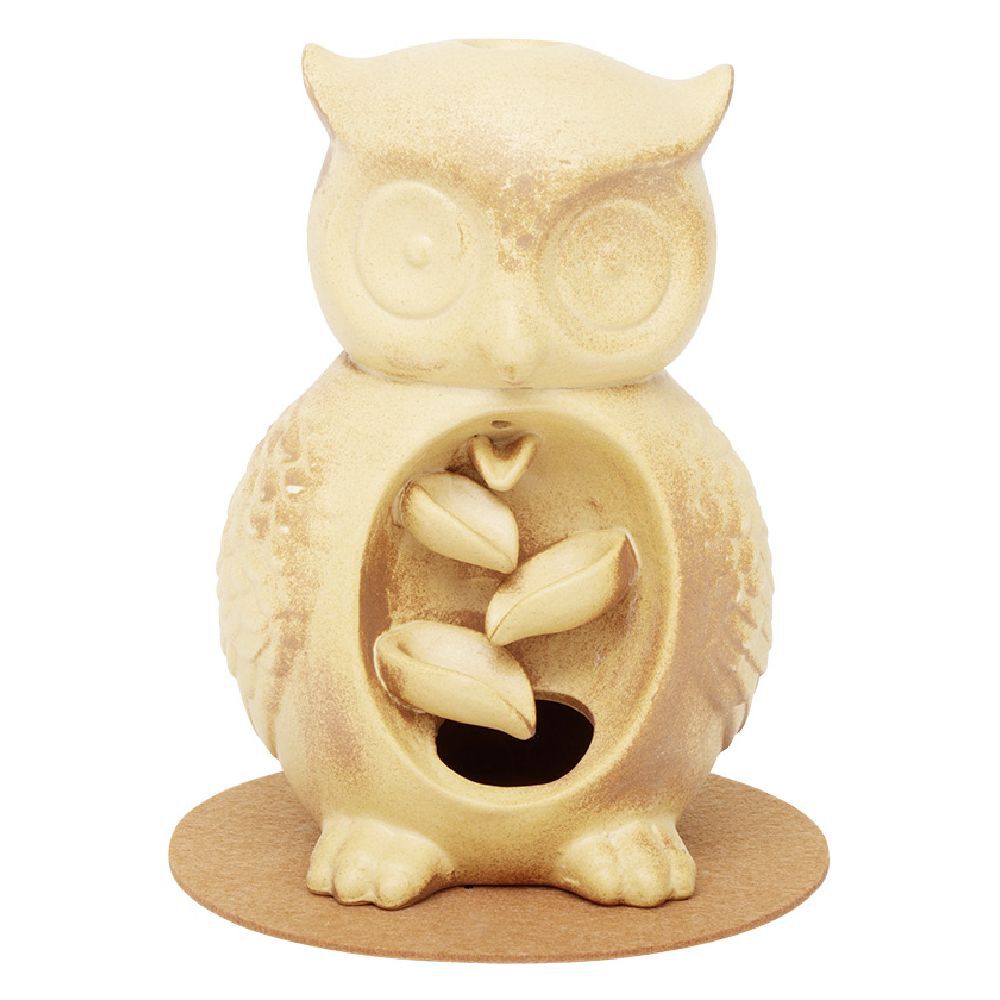 Fontaine à encens forme hibou marron H16.8 cm