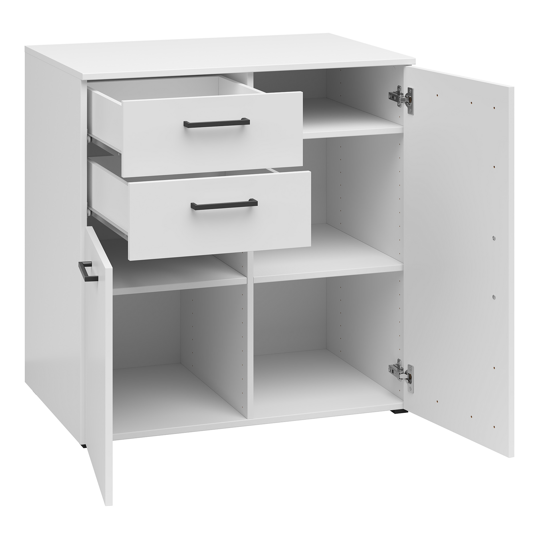 Kommode - weiß - 2 Türen - 2 Schubkästen - XL-Tiefe - 80 cm breit