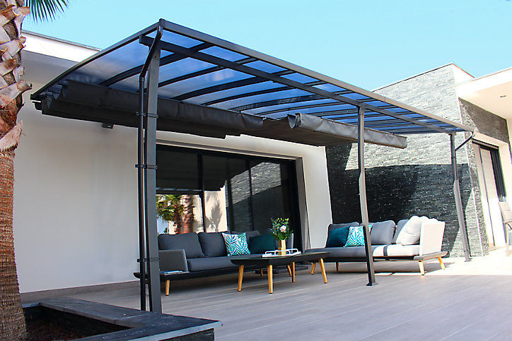Pergola adossée fixe acier et aluminium Stockholm 3,5 x 6 m