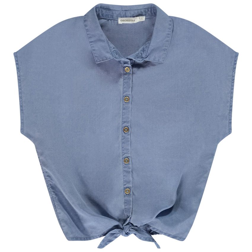 Chemise manches courte à nouer pour fille - Bleu