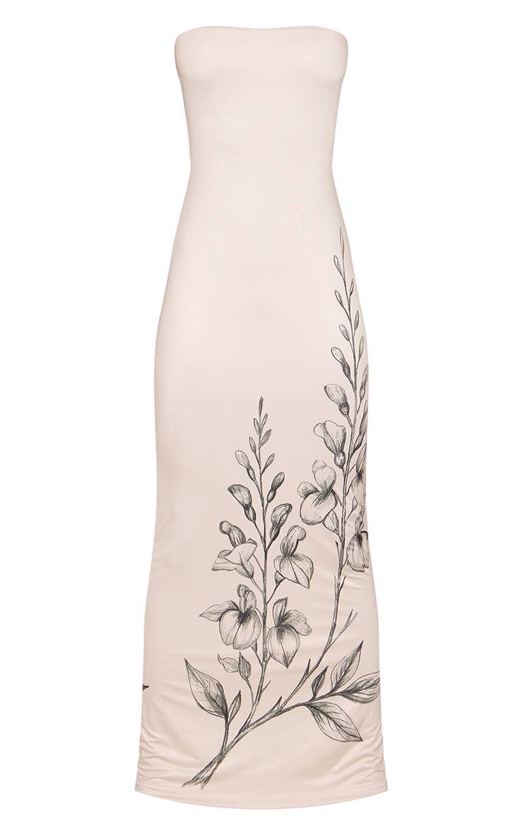 Crème Robe Maxi Bandeau À Imprimé Fleuri