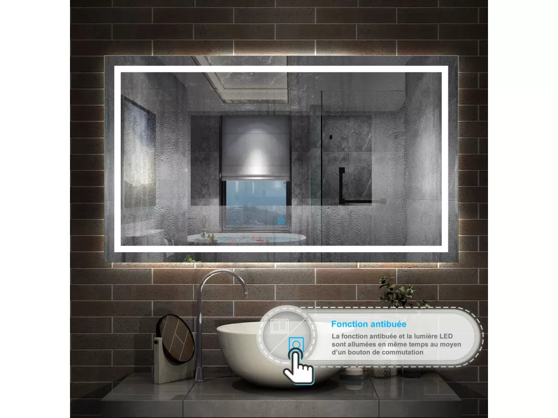 AICA Miroir LED Salle de Bain 120x70cm Dimmable avec 3 couleurs， Anti-Buée et Fonction Mémoire