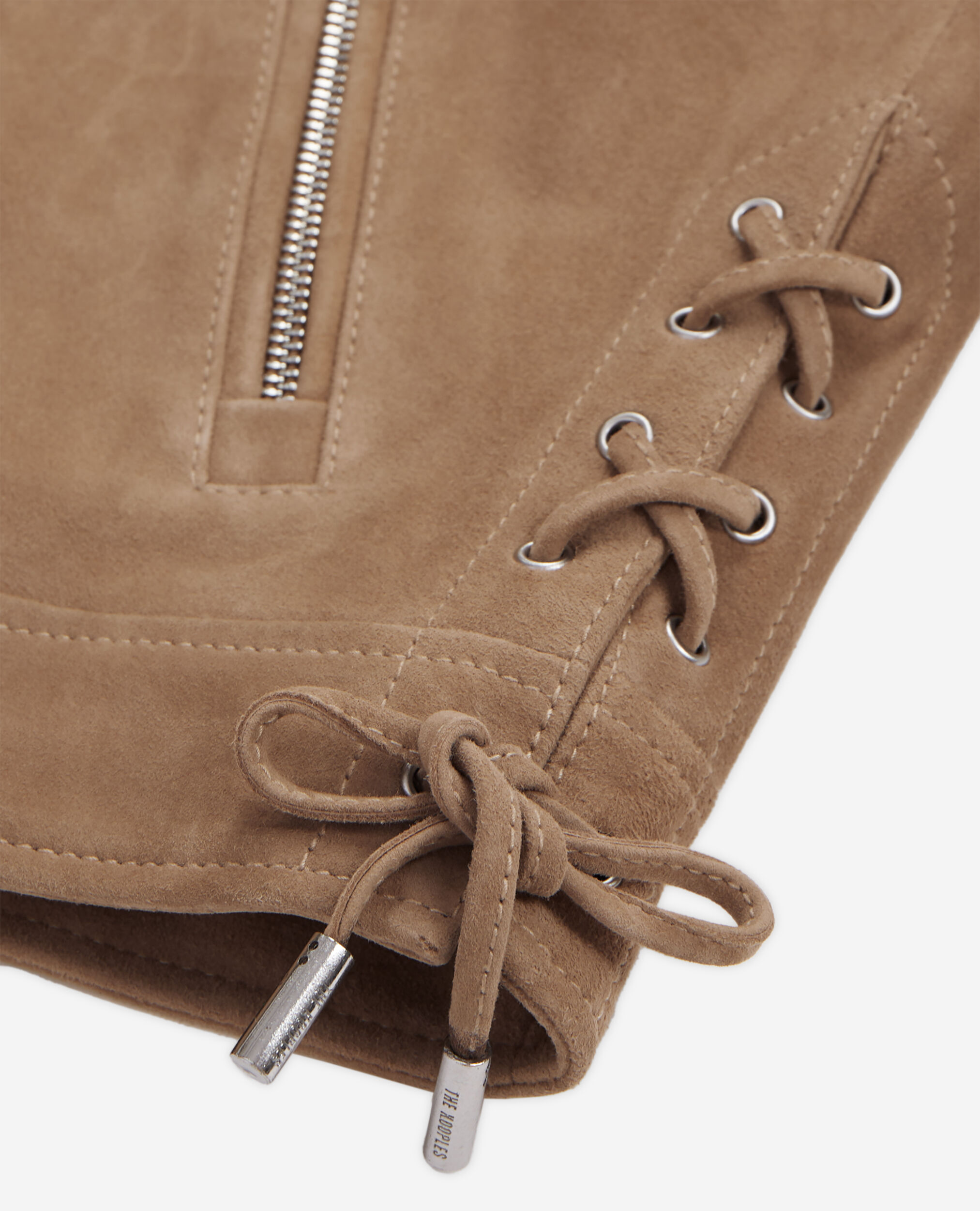 Beige suede leather biker jacket