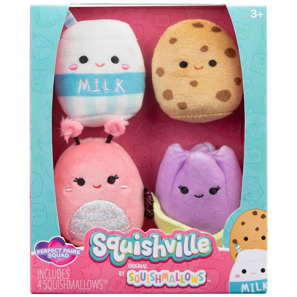 Squishville von Original Squishmallows, 5 cm, 4er-Pack – Perfect Pairs Squad Plüschtiere