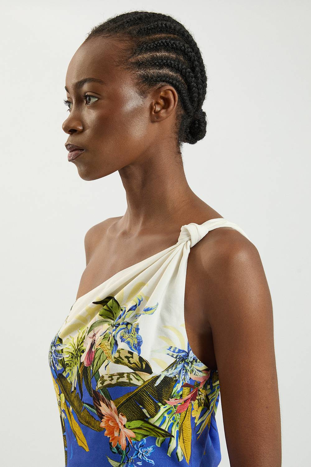 KarenMillen Robe Midi Asymétrique À Une Épaule En Lin Viscose Avec Imprimé Placement