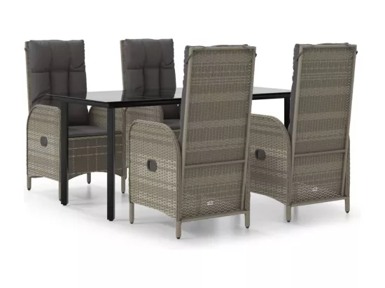 Ensemble à manger de jardin coussins 5 pcs noir et gris
