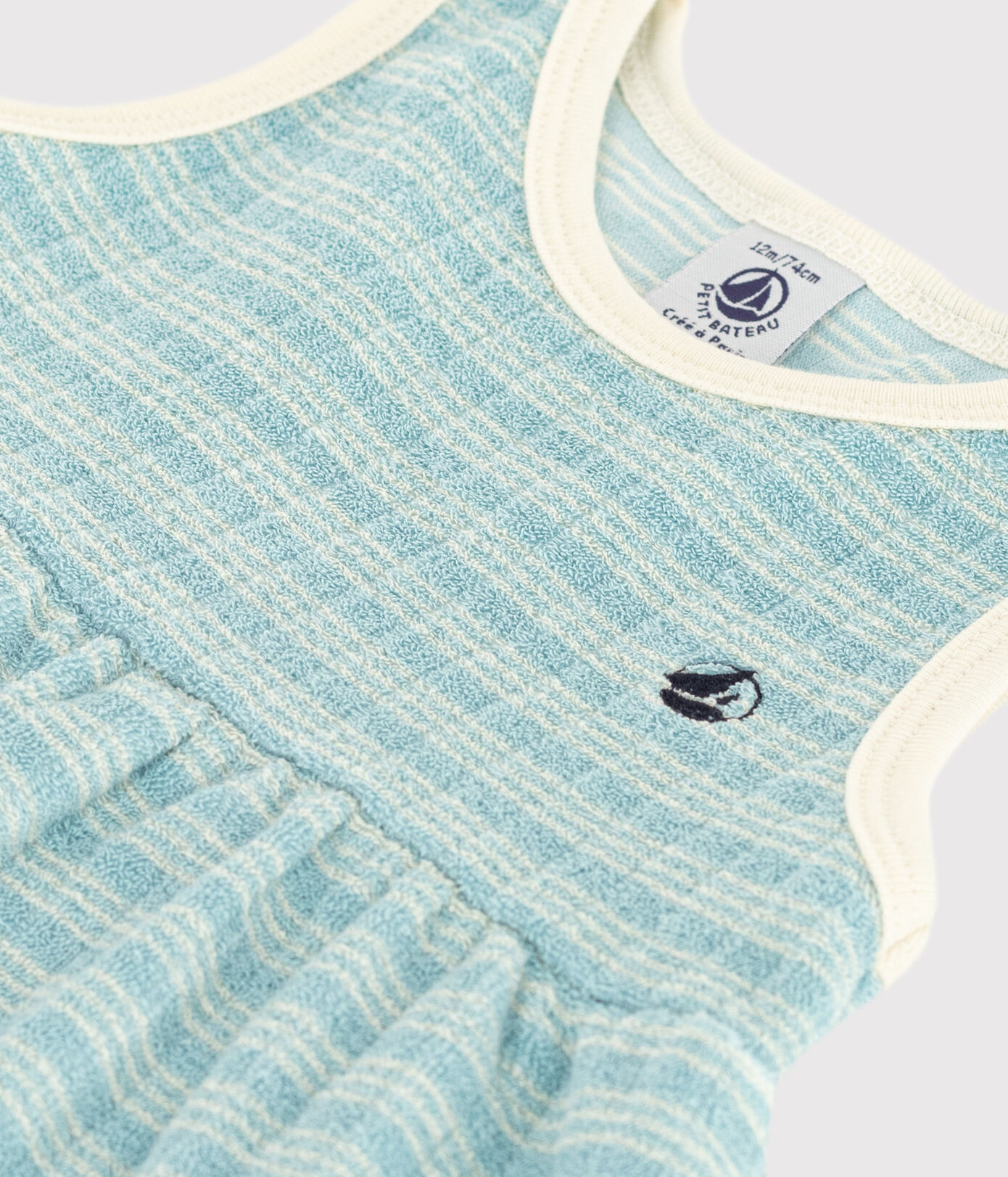 Robe sans manche bébé en bouclette éponge rayée