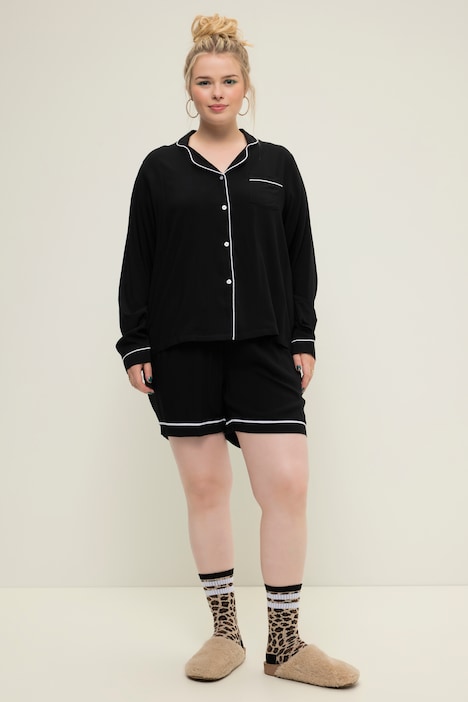 Schlafanzug, Zweiteiler, Pyjama-Look, Langarm, Shorts