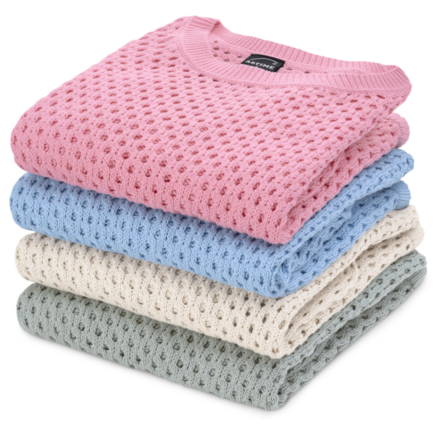 Gestrickter Ajourpullover mit Rundhalsausschnitt