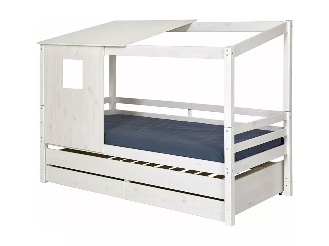 Lit cabane gigogne 90x200 cm bois massif blanc ALMA