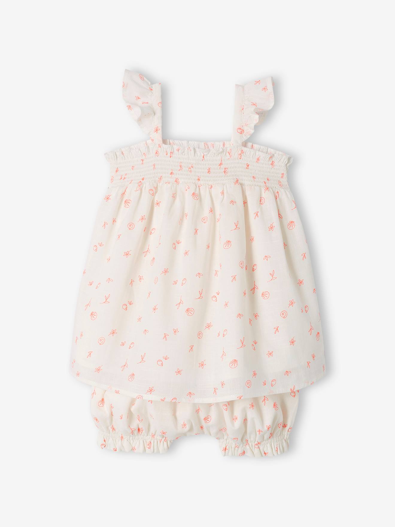 Roupa de bebê: vestido e calcinha de cor crua