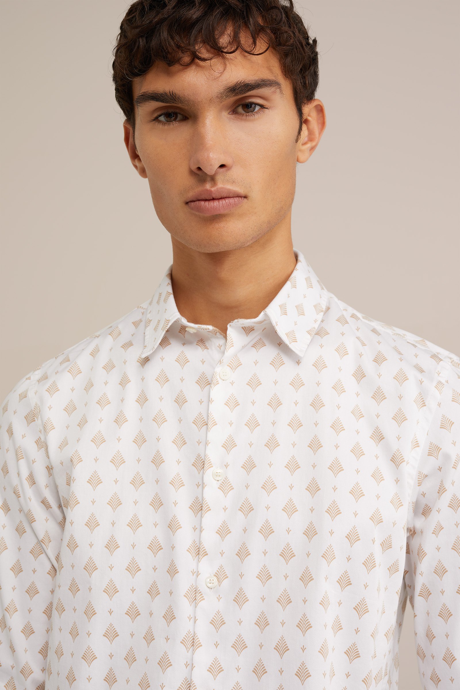 satijn look overhemd met print WE Fashion Wit