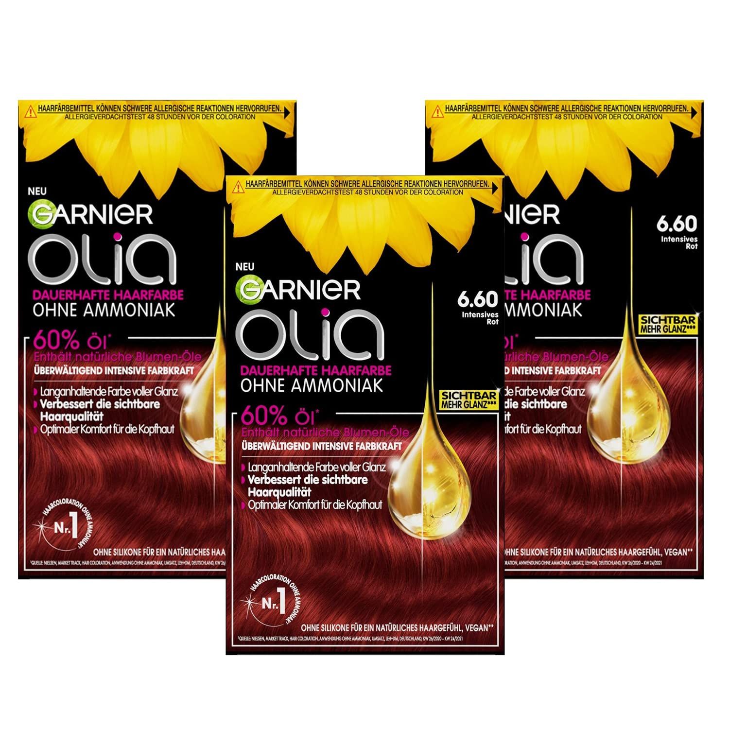 Garnier Olia Dauerhafte Haarfarbe ohne Ammoniak, Mit pflegenden und natürlichen Ölen Intensives Rot
