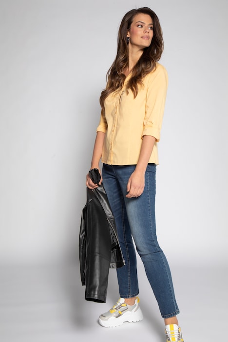 Bluse, offener Hemdkragen, Raffung, Langarm