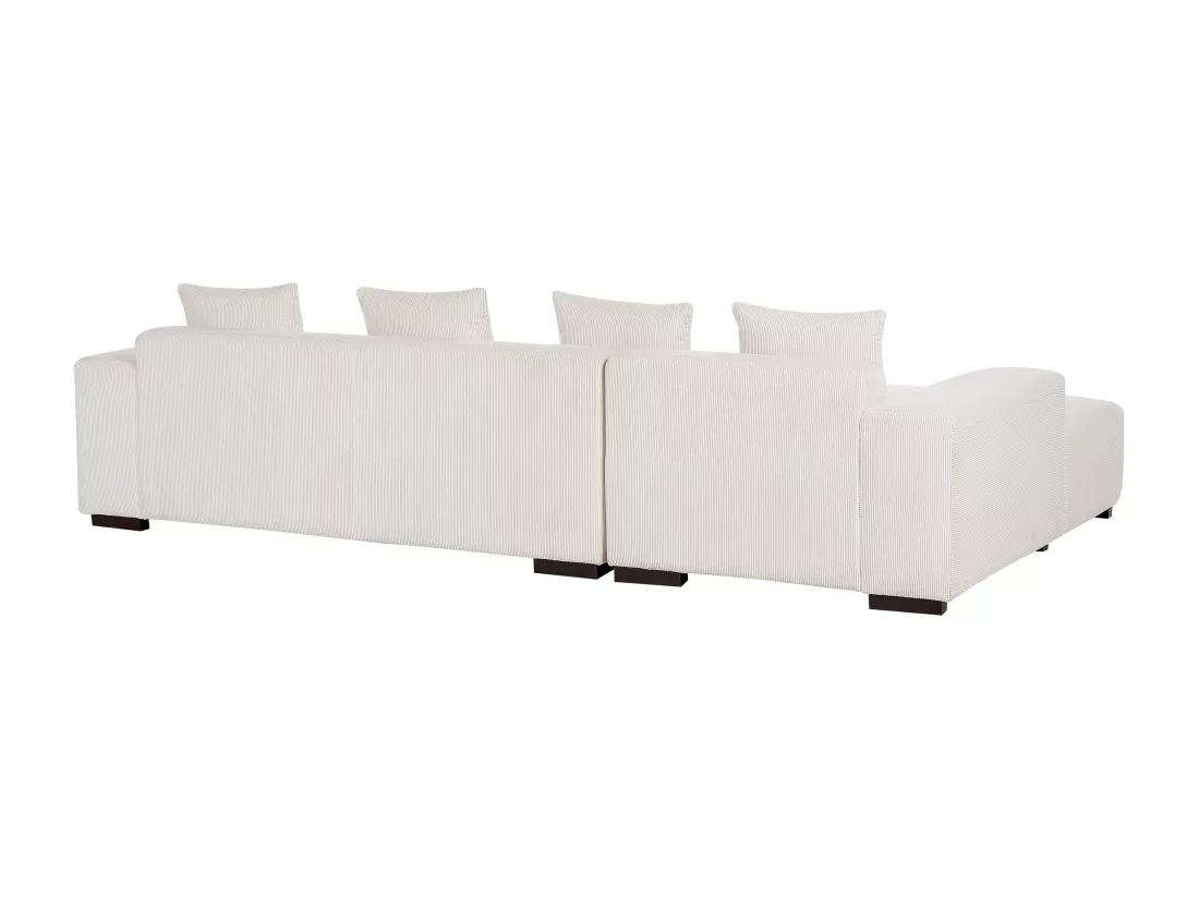Canapé Angle à gauche 4 Places en Velours Côtelé Blanc Cassé avec 4 Coussins Supplémentaires Lungo