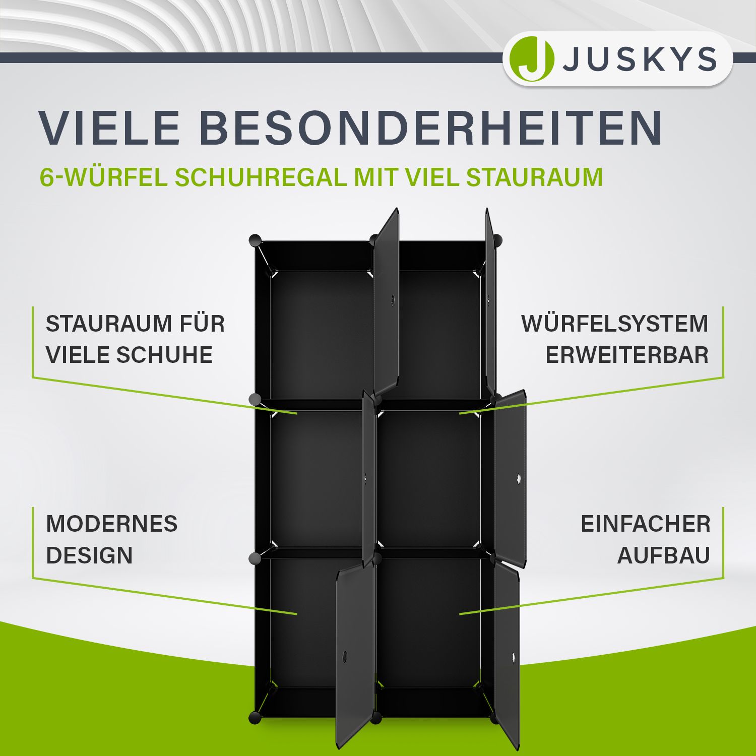 Juskys Schuhschrank 6 Würfel & Türen - Kunststoff Schrank für 24 Paar Schuhe - Steckregal Schwarz