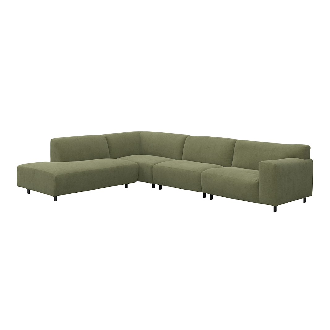 Vesta hjørnesofa 3-seter med åpen ende venstre, Big hjørnemodul, Tekstil Velvety Green, standardsøm, sort metallben 10 cm, Comfort CM