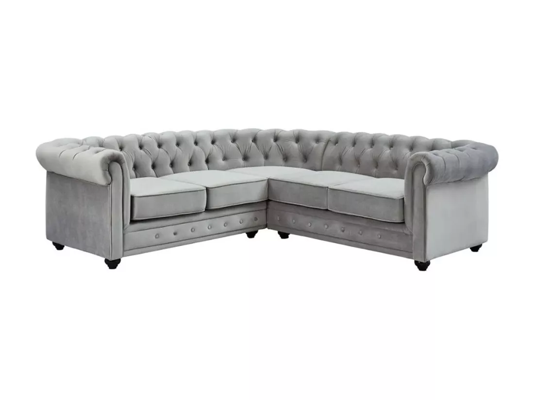 Canapé d'angle en velours CHESTERFIELD - Gris clair