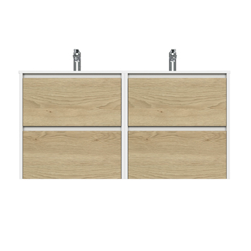 Tiger Reverse Meubelset 2x60 cm met 4 lades Naturel eik / Mat wit inclusief 2 Oval wastafels Hoogglans wit