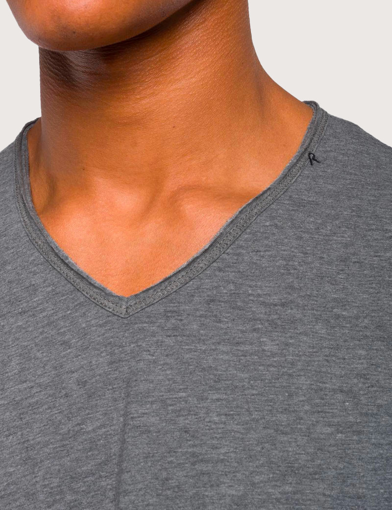 REPLAY T-SHIRT COL V EN COTON GRIS FONCÉ