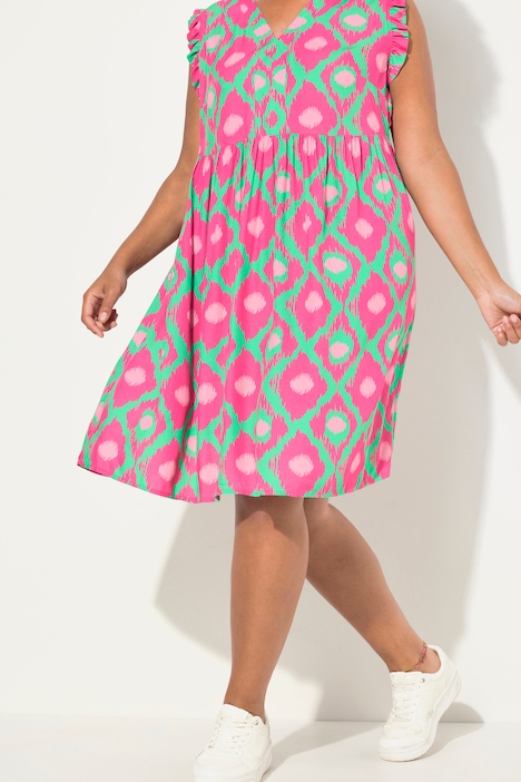 Kleid, Alloverdruck, V-Ausschnitt, ärmellos