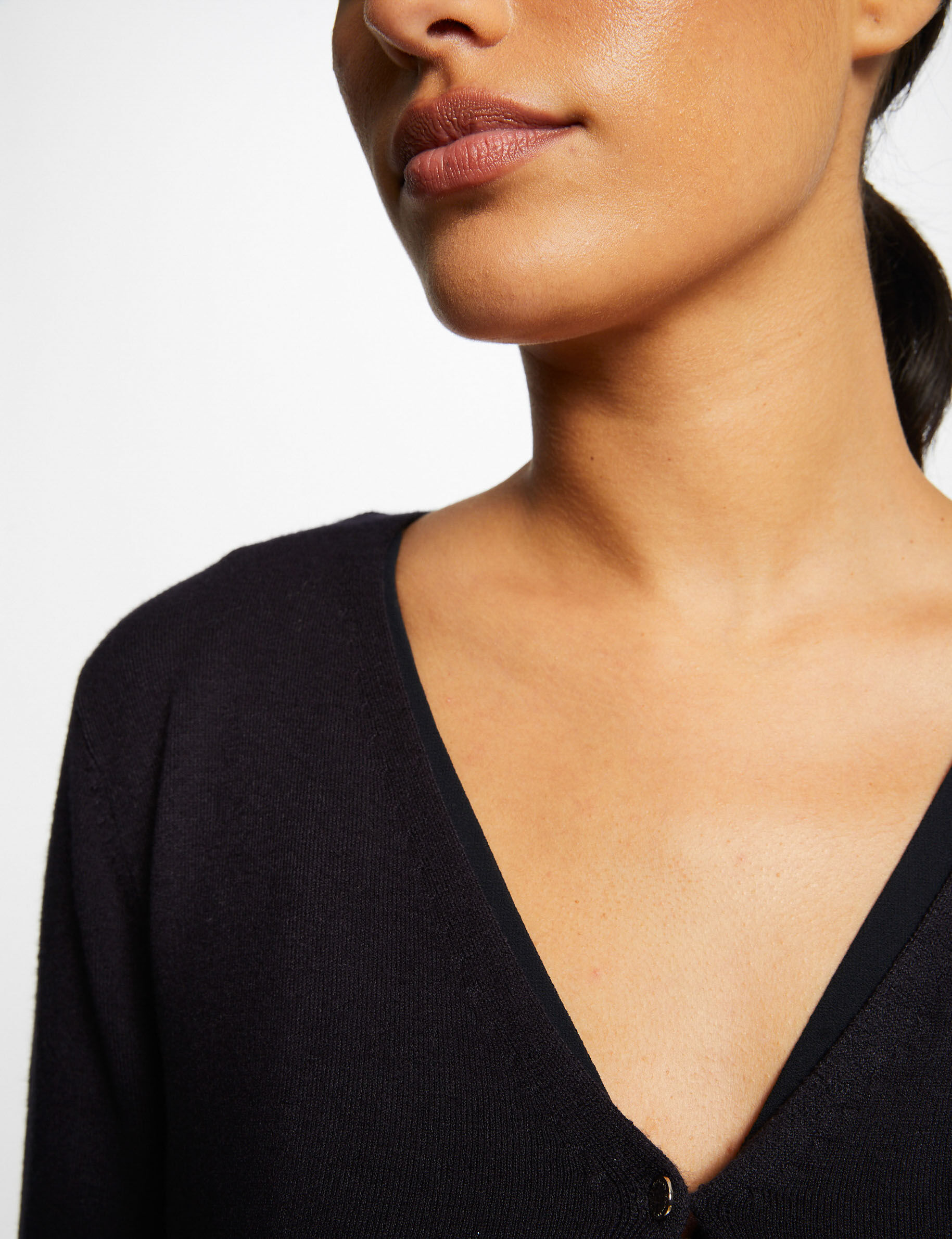 Gilet manches longues à col en V marine femme - marine