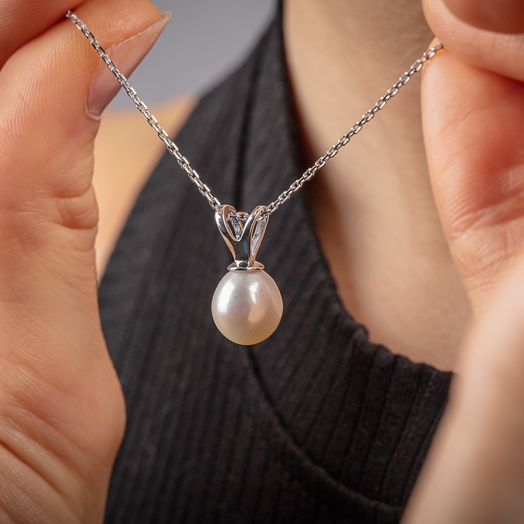 Collier mit Anhänger 925 Silber rhodiniert mit Kunstperle