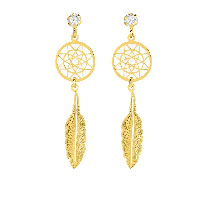 Boucles d'oreilles femme pendantes - Oxyde de zirconium - Or 18 Carats