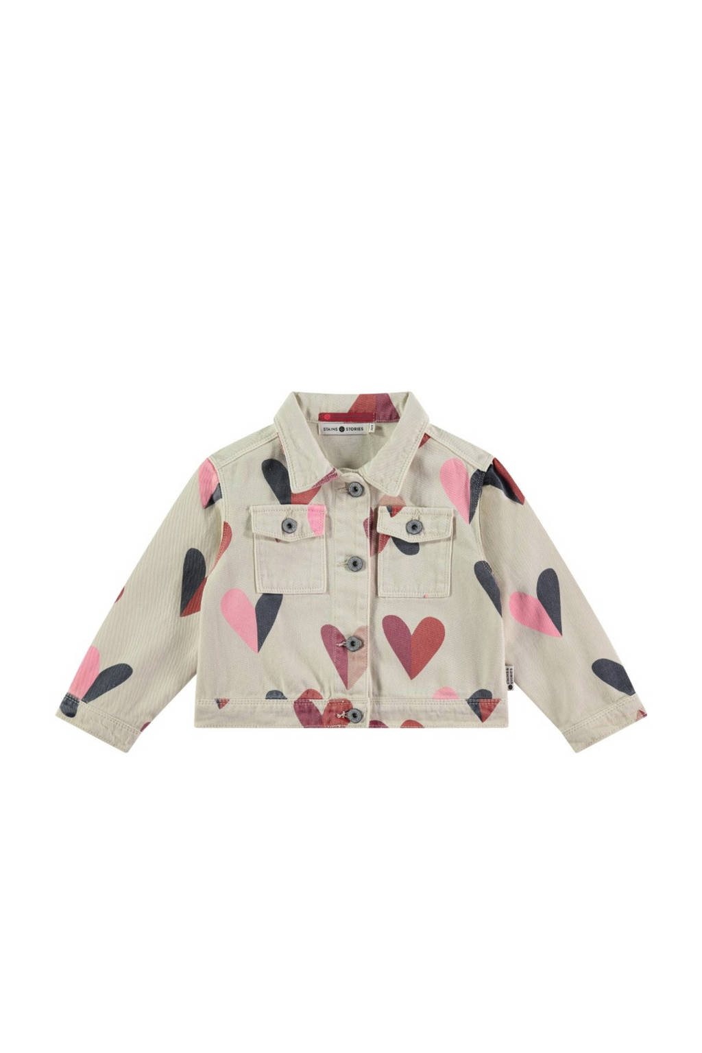 Stains&Stories jasje met hartjes ecru/roze