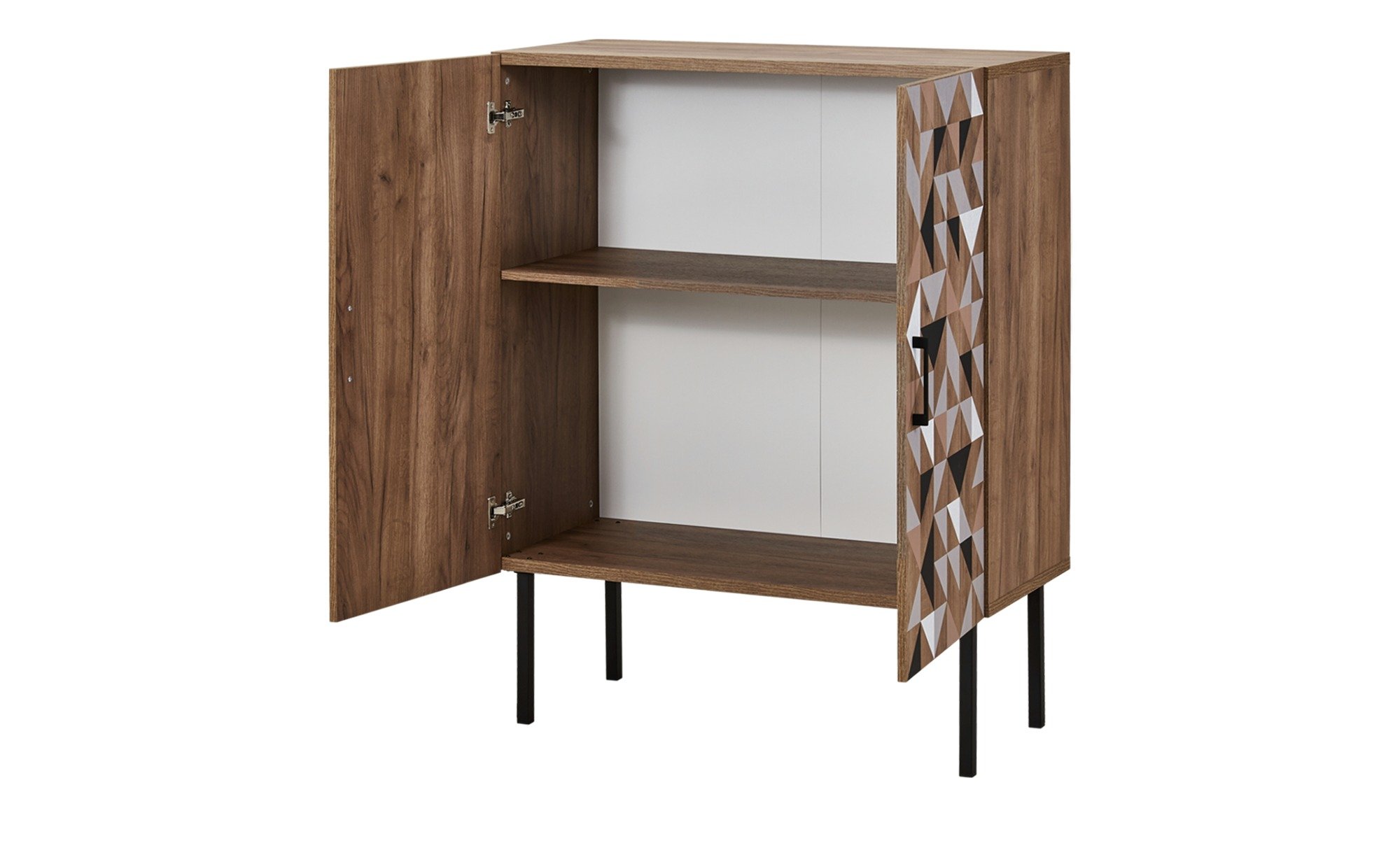 Spectral - Highboard mit 2 Türen mit Soft-Close, bedruckter Front, tobacco oak mit schwarz matt lackierten Metallkomponenten