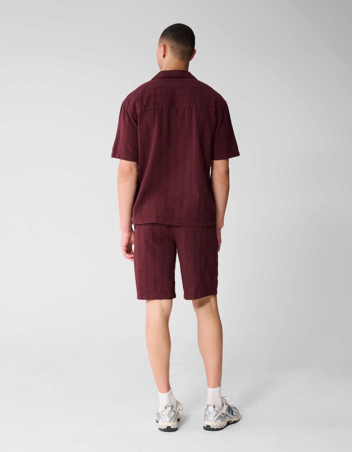 Seersucker Stripe Overhemd Donkerrood