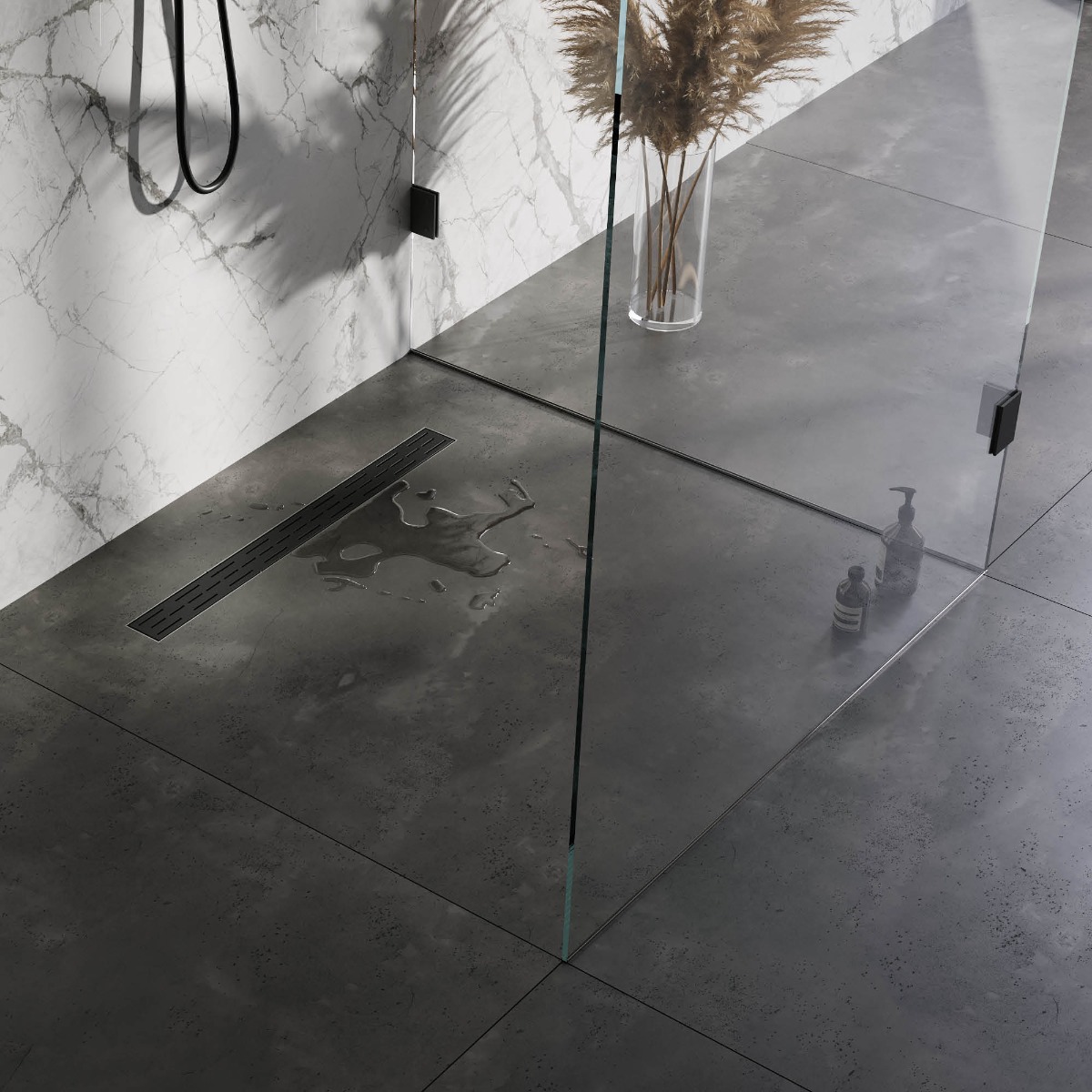 Brauer douchegoot 80x7cm met standaard rooster en flens zwart mat