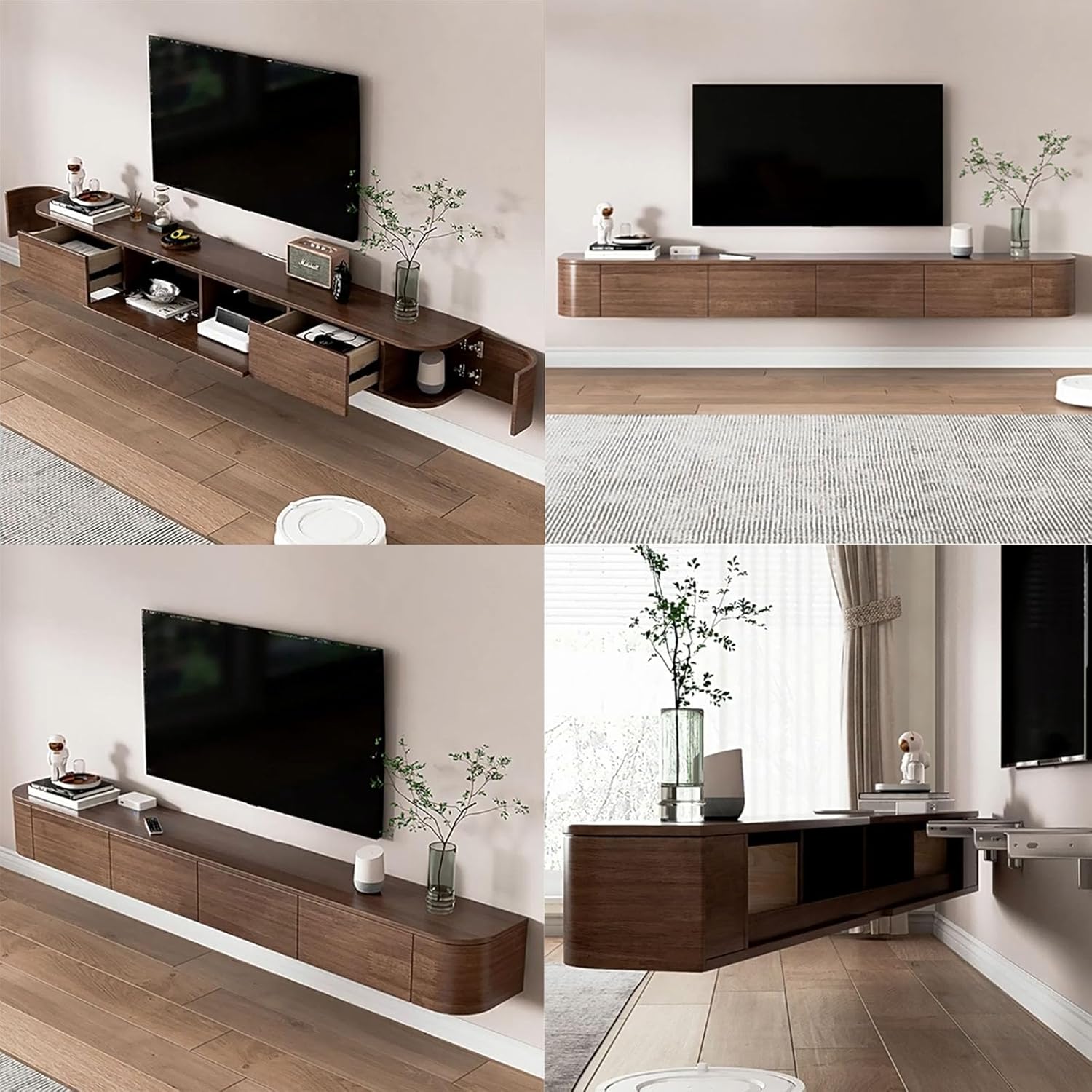 TV-Medienkonsole, schwimmender TV-Schrank, Wandmontage, TV-Schrank, mehrere große Aufbewahrungsmöglichkeiten, TV-Bank unter dem TV-Lowboard mit Schubladen (Braun B + LED, 160 * 20 * 30cm)
