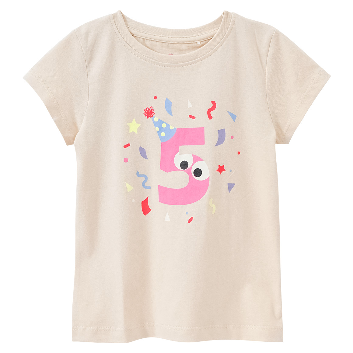 Topolino Mädchen T-Shirt mit Geburtstagszahl 5 beige