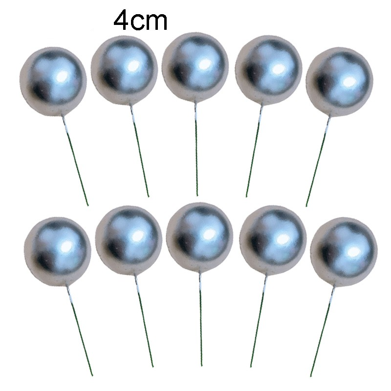 (10-tlg. Set) Ø4cm Kuchenstecker Kugel Tortenstecker Topper Dekoration für Torten / Kuchen - Silber