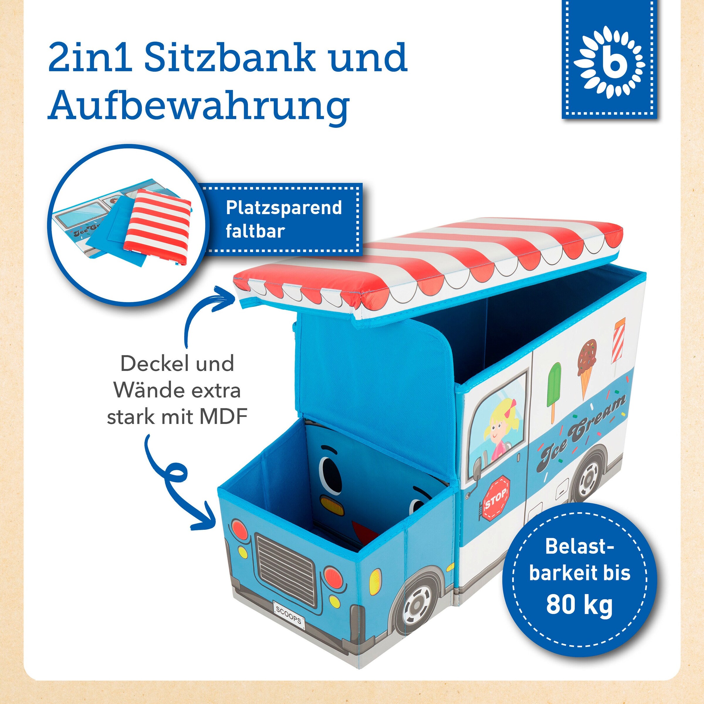 Bieco Aufbewahrungsbox mit Deckel Kinder Icecream Blau