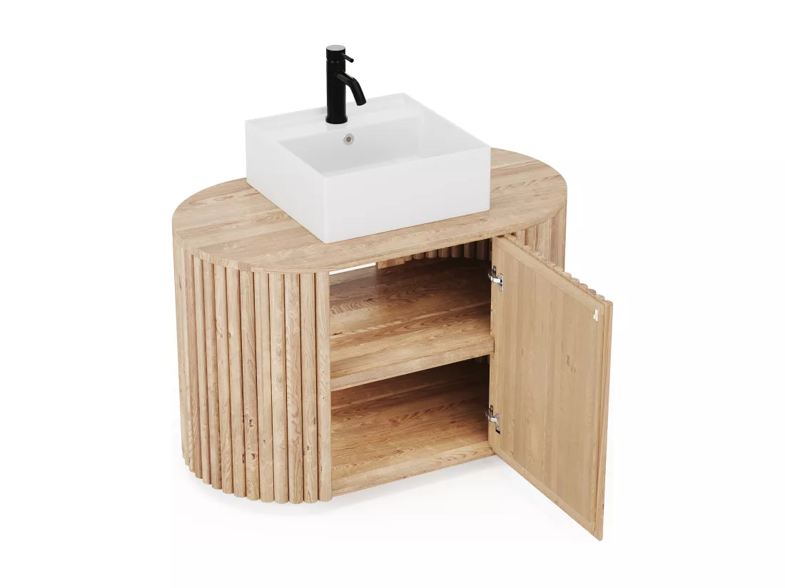 Meuble de salle de bain suspendu en teck avec vasque carrée - 90 cm - TOWARI