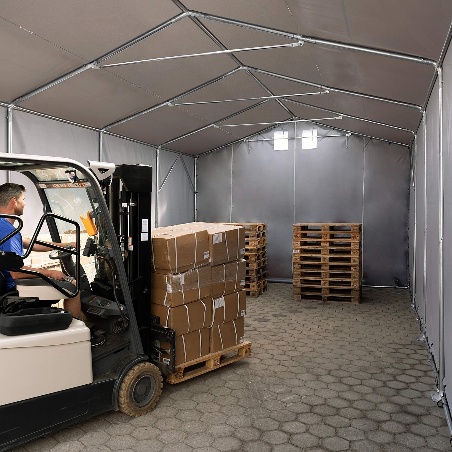 TOOLPORT Zelthalle 6x10 m / 3m Seitenhöhe Garage Industriezelt Lagerhalle PVC Plane 850 N wasserdicht grau
